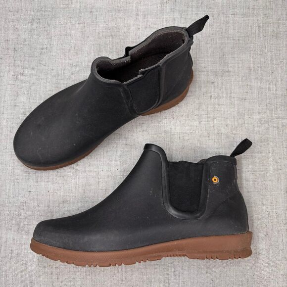 Bogs Sweet Pea Chelsea Boot Black Rubber Waterproof Rain Boot Women's‎ Size 6 - Picture 1 of 11